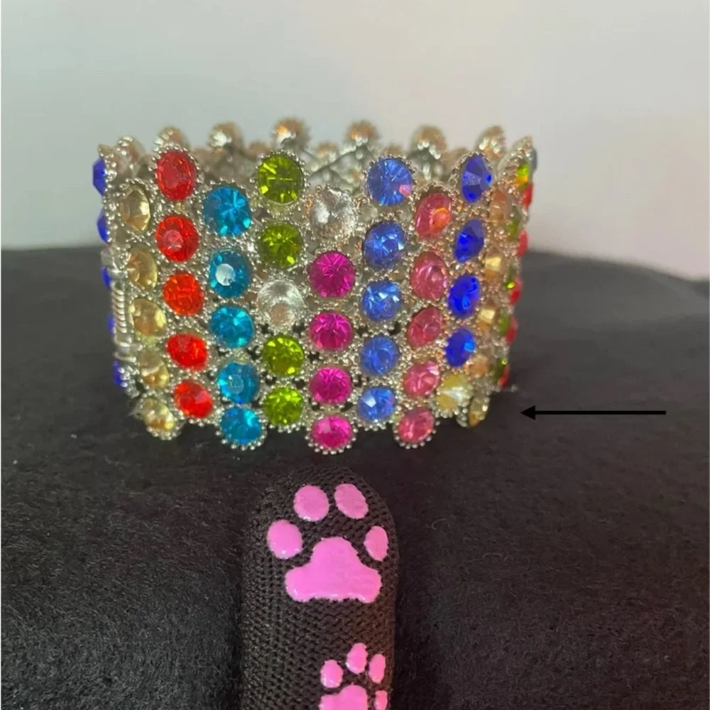 Wide Spring-Hinged Rhinestone Bangle Bracelet Muliti-Color Bling Colorful